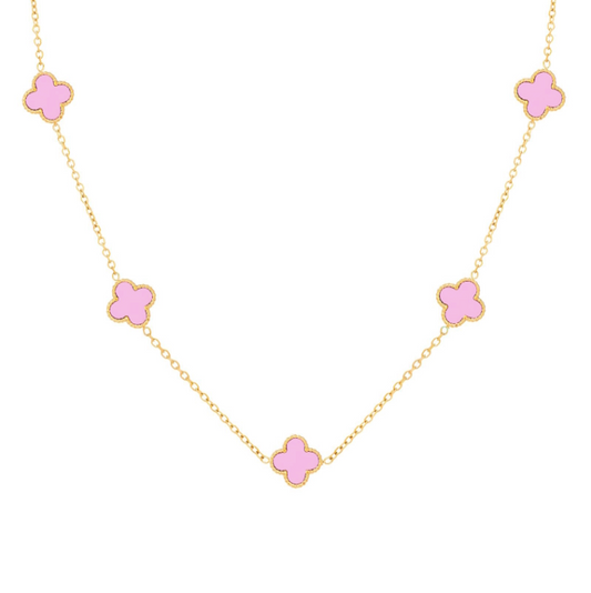 18K gold plated Stainless steel pink for leaf clover necklace